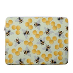 Bees Pattern Honey Bee Bug Honeycomb Honey Beehive 16  Vertical Laptop Sleeve Case With Pocket by Bedest