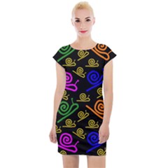 Pattern Repetition Snail Blue Cap Sleeve Bodycon Dress