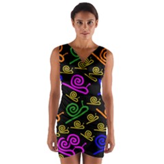 Pattern Repetition Snail Blue Wrap Front Bodycon Dress