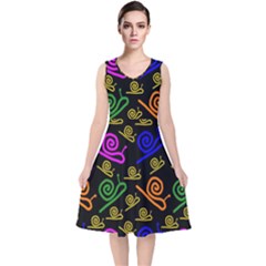 Pattern Repetition Snail Blue V-neck Midi Sleeveless Dress 