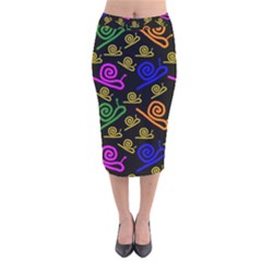 Pattern Repetition Snail Blue Velvet Midi Pencil Skirt