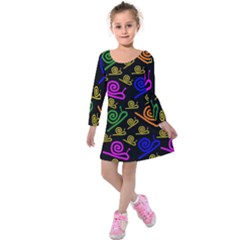 Pattern Repetition Snail Blue Kids  Long Sleeve Velvet Dress