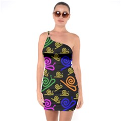 Pattern Repetition Snail Blue One Shoulder Ring Trim Bodycon Dress