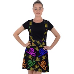 Pattern Repetition Snail Blue Velvet Suspender Skater Skirt