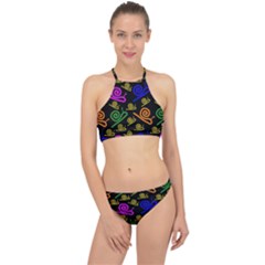 Pattern Repetition Snail Blue Halter Bikini Set