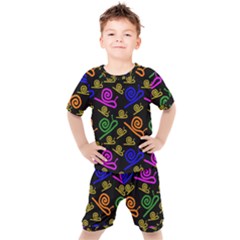 Pattern Repetition Snail Blue Kids  T-shirt And Shorts Set