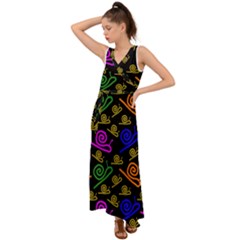 Pattern Repetition Snail Blue V-neck Chiffon Maxi Dress