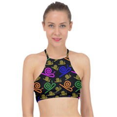 Pattern Repetition Snail Blue Halter Bikini Top