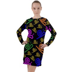 Pattern Repetition Snail Blue Long Sleeve Hoodie Dress