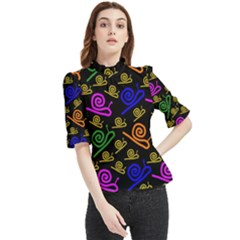 Pattern Repetition Snail Blue Frill Neck Blouse