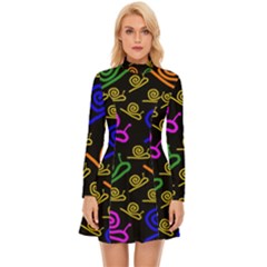 Pattern Repetition Snail Blue Long Sleeve Velour Longline Dress