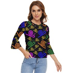 Pattern Repetition Snail Blue Bell Sleeve Top