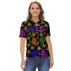 Pattern Repetition Snail Blue Women s Short Sleeve Double Pocket Shirt