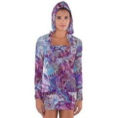 Blend Marbling Long Sleeve Hooded T-shirt by kaleidomarblingart