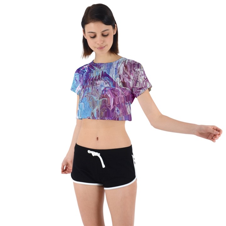 Blend Marbling Tie Back Short Sleeve Crop T-Shirt