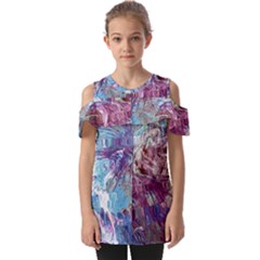 Blend Marbling Fold Over Open Sleeve Top by kaleidomarblingart