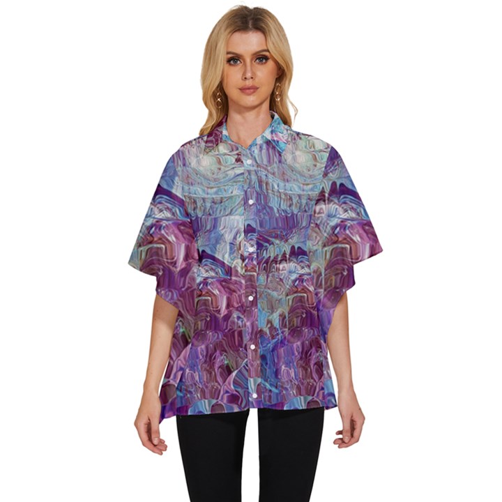 Blend Marbling Women s Batwing Button Up Shirt