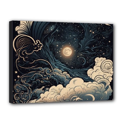 Starry Sky Moon Space Cosmic Galaxy Nature Art Clouds Art Nouveau Abstract Canvas 16  X 12  (stretched) by Posterlux