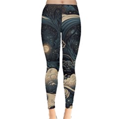 Starry Sky Moon Space Cosmic Galaxy Nature Art Clouds Art Nouveau Abstract Everyday Leggings  by Posterlux