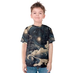 Starry Sky Moon Space Cosmic Galaxy Nature Art Clouds Art Nouveau Abstract Kids  Cotton T-shirt