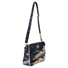 Starry Sky Moon Space Cosmic Galaxy Nature Art Clouds Art Nouveau Abstract Shoulder Bag With Back Zipper