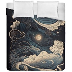 Starry Sky Moon Space Cosmic Galaxy Nature Art Clouds Art Nouveau Abstract Duvet Cover Double Side (california King Size) by Posterlux