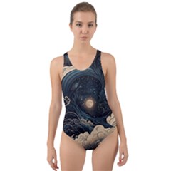 Starry Sky Moon Space Cosmic Galaxy Nature Art Clouds Art Nouveau Abstract Cut-out Back One Piece Swimsuit