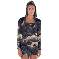 Starry Sky Moon Space Cosmic Galaxy Nature Art Clouds Art Nouveau Abstract Long Sleeve Hooded T-shirt