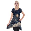 Starry Sky Moon Space Cosmic Galaxy Nature Art Clouds Art Nouveau Abstract Short Sleeve Side Drop Tunic View1