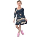 Starry Sky Moon Space Cosmic Galaxy Nature Art Clouds Art Nouveau Abstract Kids  Long Sleeve Velvet Dress View1