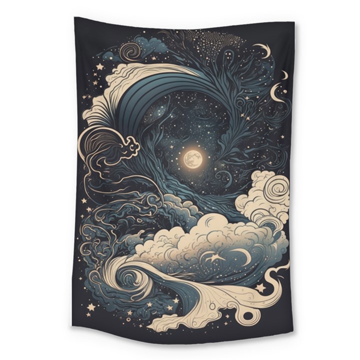 Starry Sky Moon Space Cosmic Galaxy Nature Art Clouds Art Nouveau Abstract Large Tapestry