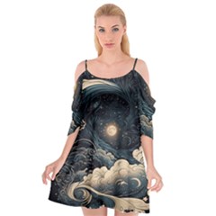 Starry Sky Moon Space Cosmic Galaxy Nature Art Clouds Art Nouveau Abstract Cutout Spaghetti Strap Chiffon Dress