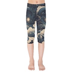 Starry Sky Moon Space Cosmic Galaxy Nature Art Clouds Art Nouveau Abstract Kids  Capri Leggings 