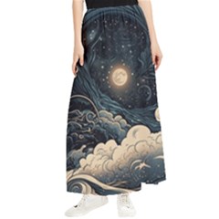 Starry Sky Moon Space Cosmic Galaxy Nature Art Clouds Art Nouveau Abstract Maxi Chiffon Skirt