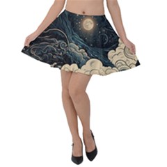 Starry Sky Moon Space Cosmic Galaxy Nature Art Clouds Art Nouveau Abstract Velvet Skater Skirt by Posterlux