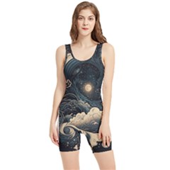 Starry Sky Moon Space Cosmic Galaxy Nature Art Clouds Art Nouveau Abstract Women s Wrestling Singlet