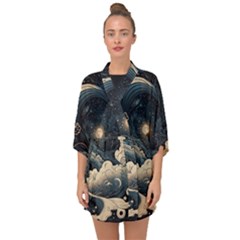 Starry Sky Moon Space Cosmic Galaxy Nature Art Clouds Art Nouveau Abstract Half Sleeve Chiffon Kimono