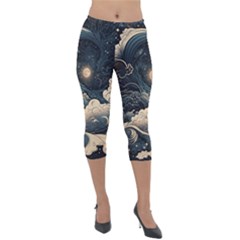 Starry Sky Moon Space Cosmic Galaxy Nature Art Clouds Art Nouveau Abstract Lightweight Velour Capri Leggings  by Posterlux