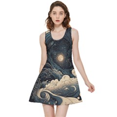 Starry Sky Moon Space Cosmic Galaxy Nature Art Clouds Art Nouveau Abstract Inside Out Reversible Sleeveless Dress by Posterlux