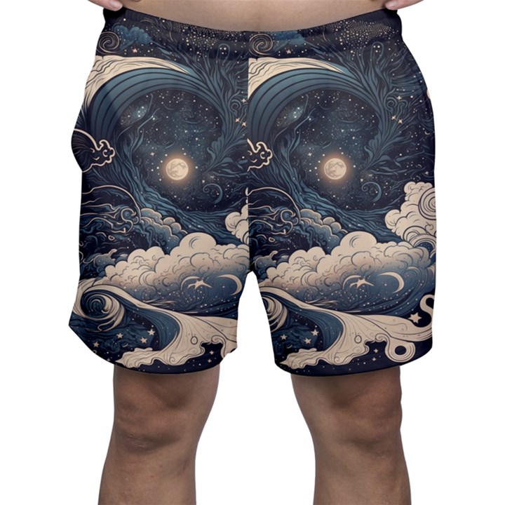 Starry Sky Moon Space Cosmic Galaxy Nature Art Clouds Art Nouveau Abstract Men s Shorts