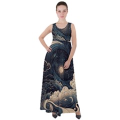 Starry Sky Moon Space Cosmic Galaxy Nature Art Clouds Art Nouveau Abstract Empire Waist Velour Maxi Dress