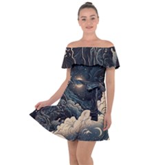 Starry Sky Moon Space Cosmic Galaxy Nature Art Clouds Art Nouveau Abstract Off Shoulder Velour Dress by Posterlux