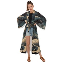 Starry Sky Moon Space Cosmic Galaxy Nature Art Clouds Art Nouveau Abstract Maxi Kimono by Posterlux