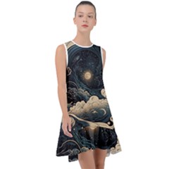 Starry Sky Moon Space Cosmic Galaxy Nature Art Clouds Art Nouveau Abstract Frill Swing Dress by Posterlux