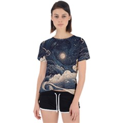 Starry Sky Moon Space Cosmic Galaxy Nature Art Clouds Art Nouveau Abstract Open Back Sport T-shirt by Posterlux