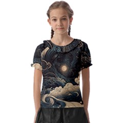 Starry Sky Moon Space Cosmic Galaxy Nature Art Clouds Art Nouveau Abstract Kids  Frill Chiffon Blouse