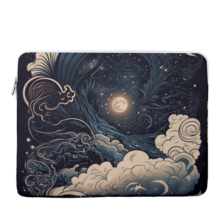 Starry Sky Moon Space Cosmic Galaxy Nature Art Clouds Art Nouveau Abstract 16  Vertical Laptop Sleeve Case With Pocket