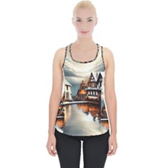 Village Reflections Snow Sky Dramatic Town House Cottages Pond Lake City Piece Up Tank Top by Posterlux