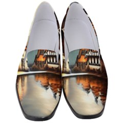 Village Reflections Snow Sky Dramatic Town House Cottages Pond Lake City Women s Classic Loafer Heels by Posterlux