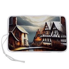 Village Reflections Snow Sky Dramatic Town House Cottages Pond Lake City Pen Storage Case (l) by Posterlux